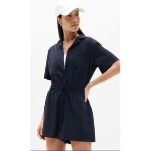 Athleta Avenue Romper Womens XS Navy Short Sleeve Elastic Waist Travel Gym